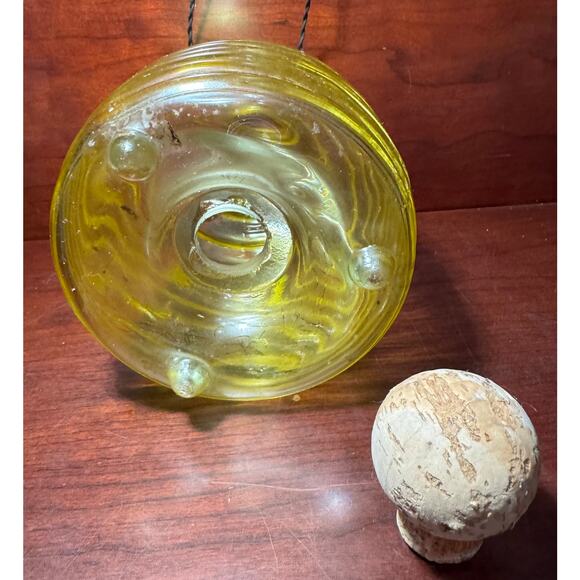 Vintage Bee Hive Shape Fly Wasp Insect Catcher Trap Glass Yellow W/ Cork Stopper - Picture 5 of 8